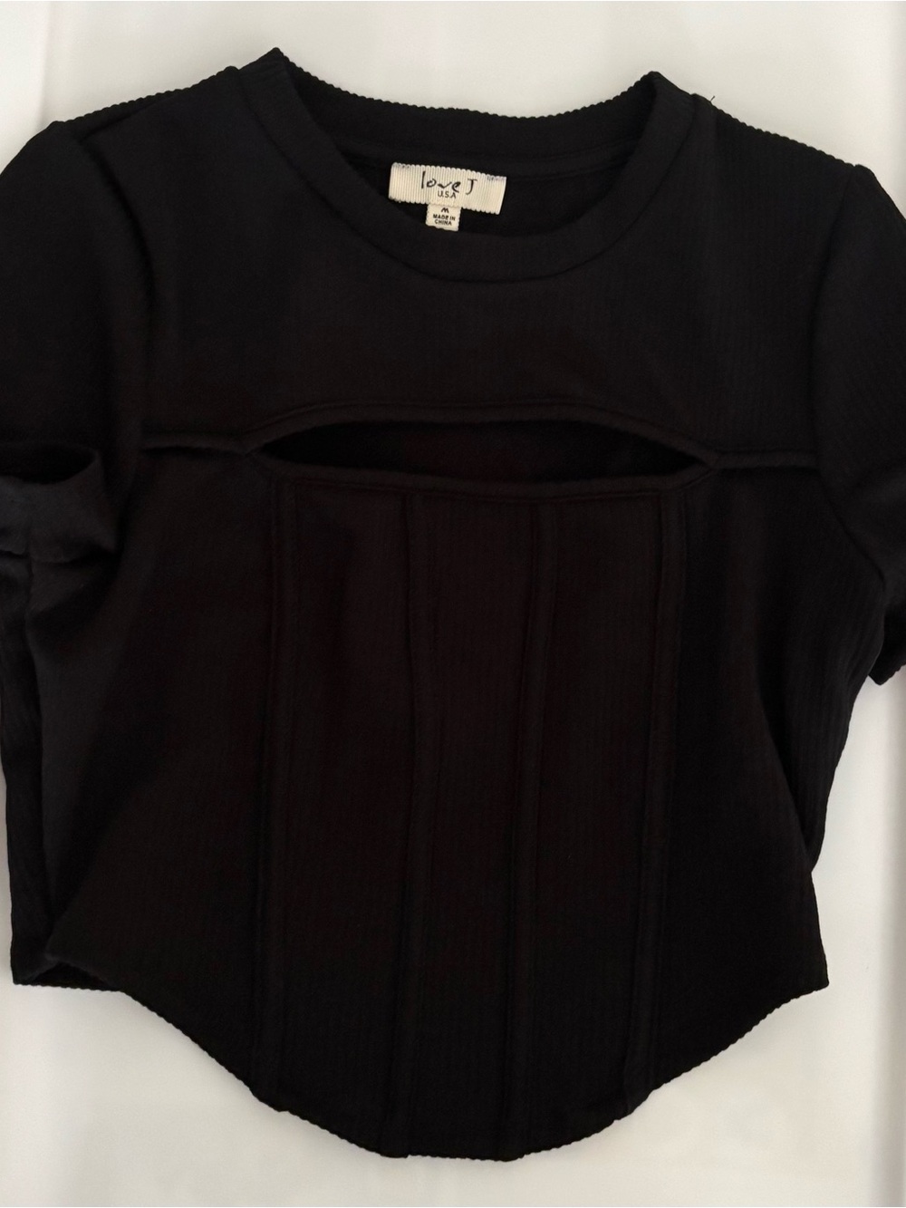 LoveJ Black Short Sleeve Cutout Crop Top